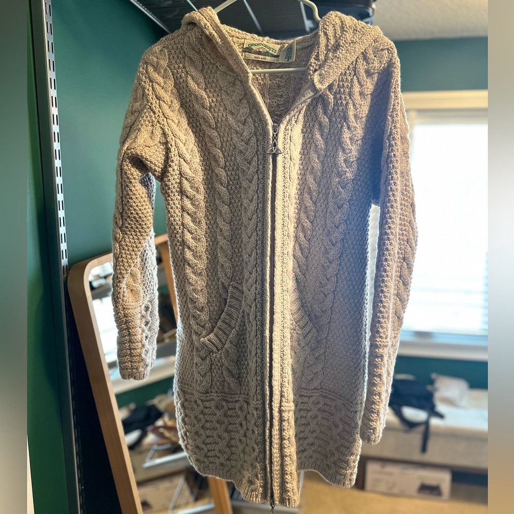 AranCrafts 100% Merino Wool Zip-Up Sweater
